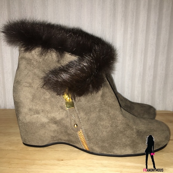 Taupe Suede Wedge Booties 37 - Picture 1 of 7